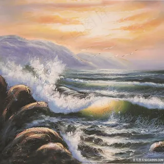 海浪海景唯美油画风景画