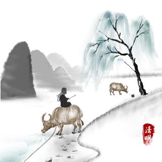 清明清明节卡通牧童放牛