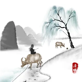 清明清明节卡通牧童放牛
