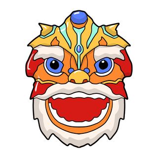 新年春节虎年元宵手绘人物舞狮卡通狮子头插画元素PSD设计素材