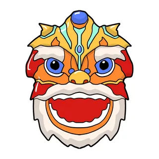 新年春节虎年元宵手绘人物舞狮卡通狮子头插画元素PSD设计素材