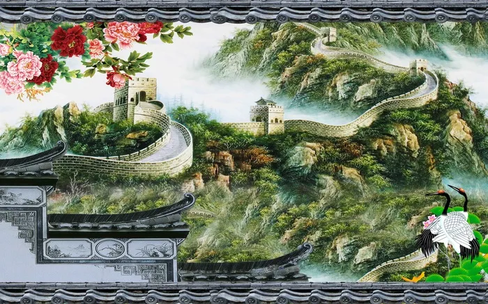 万里长城背景墙psd模版下载