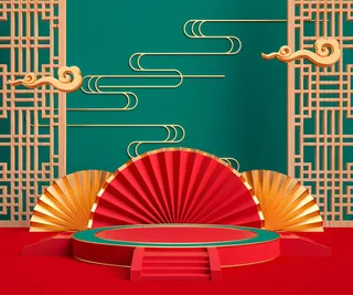 中国风古典喜庆C4D背景图3D国潮场景促销活动海报PSD设计素材模板