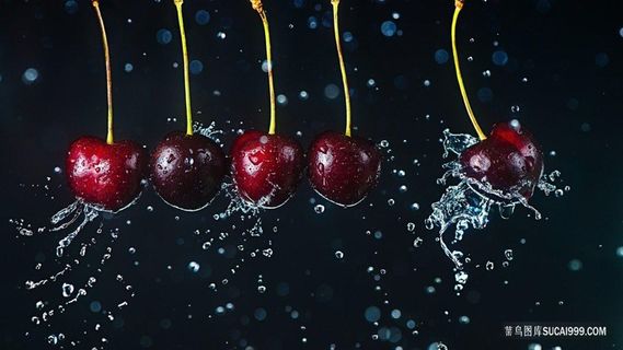 水滴大红樱桃车厘子静物图片