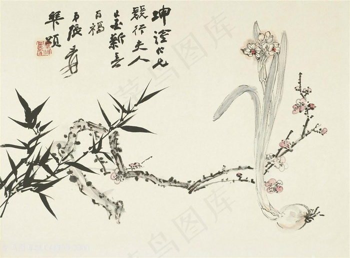 张大千手绘花卉中式装饰画