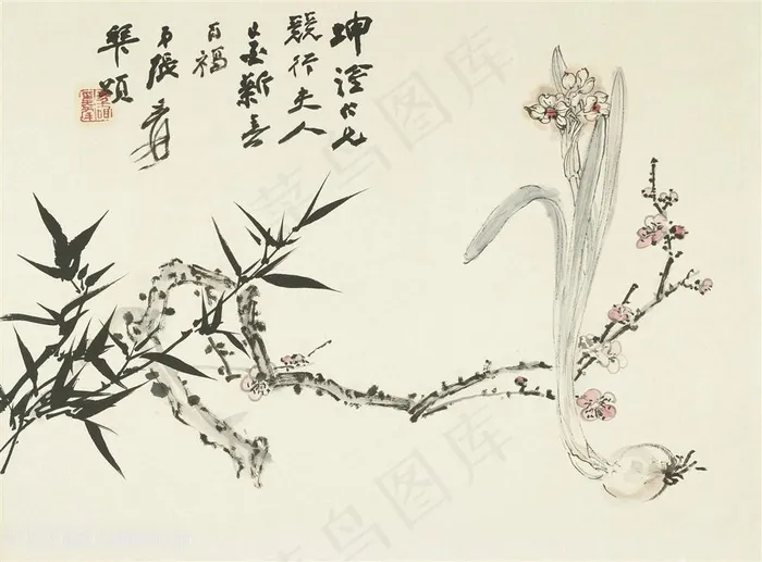 张大千手绘花卉中式装饰画