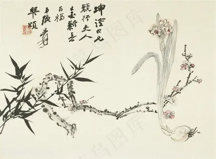 张大千手绘花卉中式装饰画