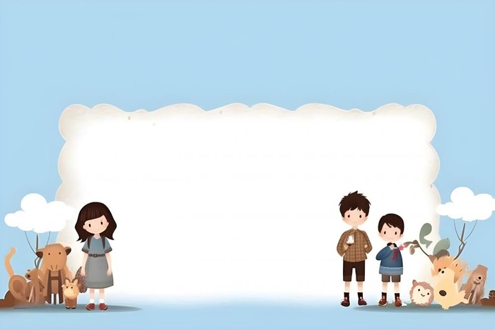 男孩和女孩蓝天白云边框背景