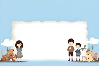 男孩和女孩蓝天白云边框背景