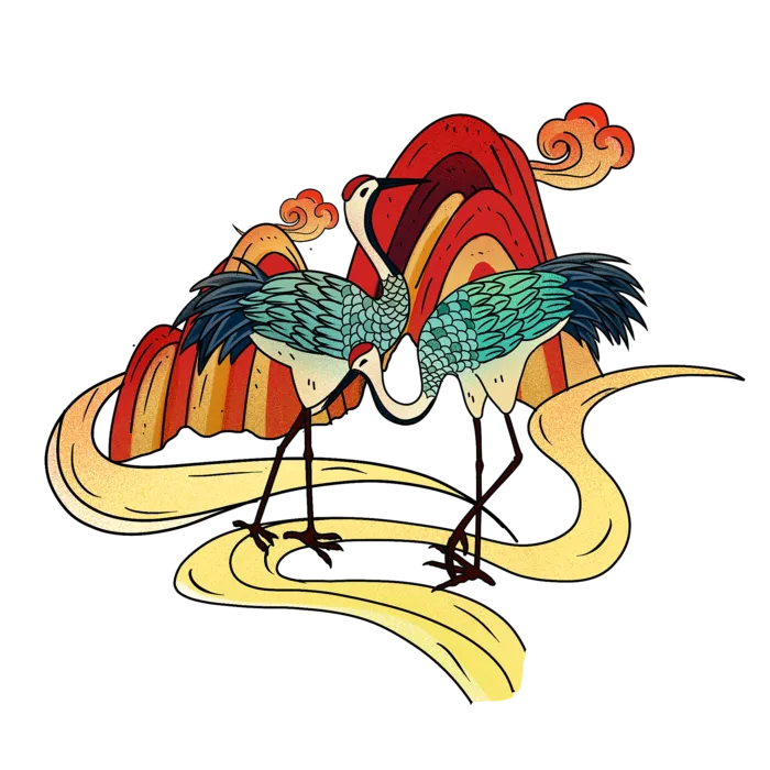 国潮仙鹤插画免扣素材设计素材