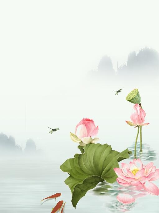 水墨莲花背景psd模版下载