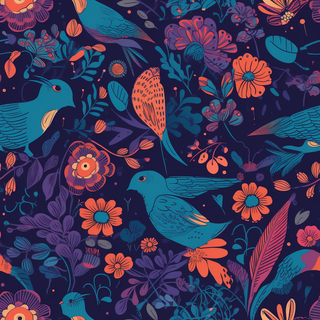 花鸟图，插画风格，无缝贴图，素材