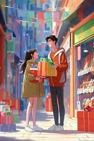 购物插画手绘卡通礼物，电商