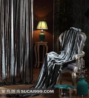 高档蓝色布艺窗帘