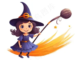 万圣节女巫蝙蝠南瓜卡通插画免抠