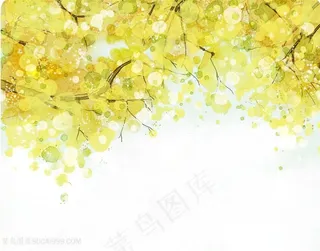 手绘秋季黄叶树枝插画背景
