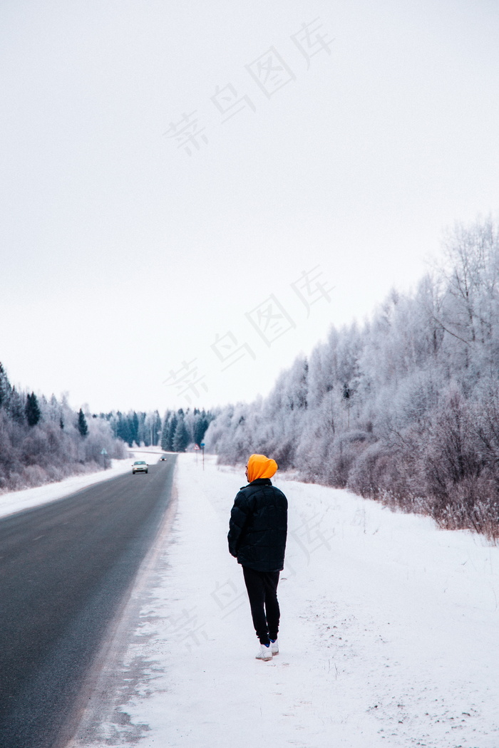 冬季雪景户外背影图片