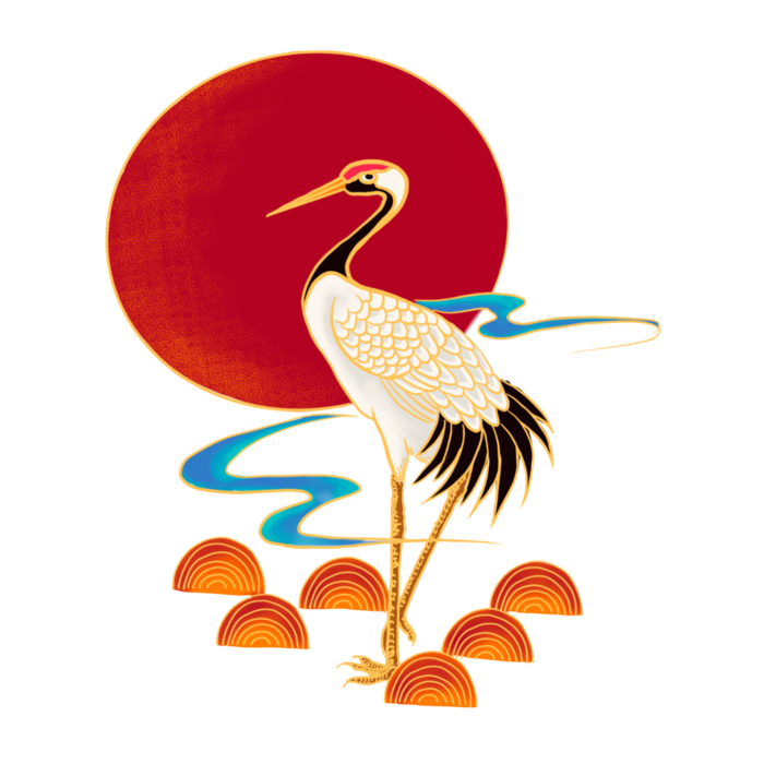 国潮仙鹤插画免扣素材设计素材