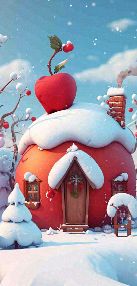 冬天创意苹果雪屋圣诞节，大雪小雪冬至立冬(752x1568)