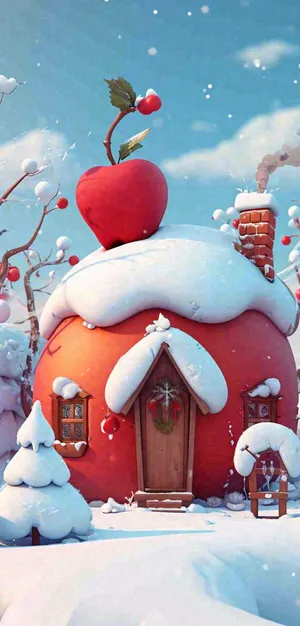 冬天创意苹果雪屋圣诞节，大雪小雪冬至立冬
