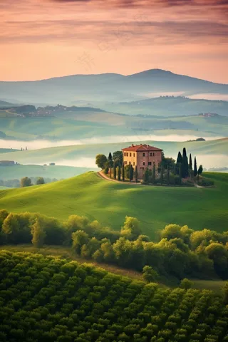 欧洲庄园草原丘陵风景摄影图