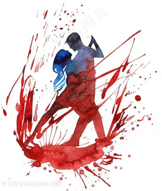 水彩正在跳舞的男女插画高清图