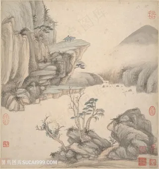 明代画家王鉴仿古册页闲亭春色国画图片