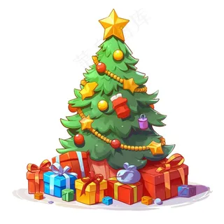 圣诞树装饰礼物节日卡通插画免抠