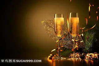 圣诞节派对晚会丝带香槟美酒摄影图