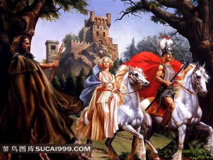 骑白马的帝王王后插画素材