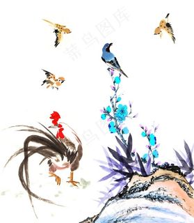 中国风手绘公鸡