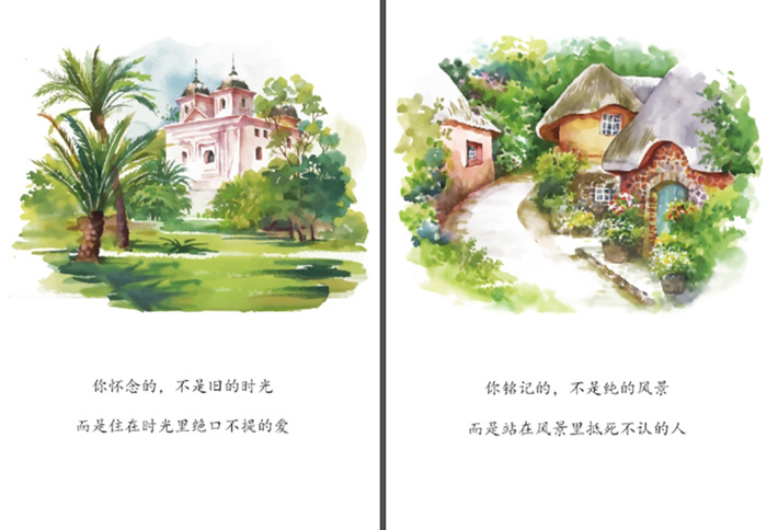 两联油画欧式乡村风景