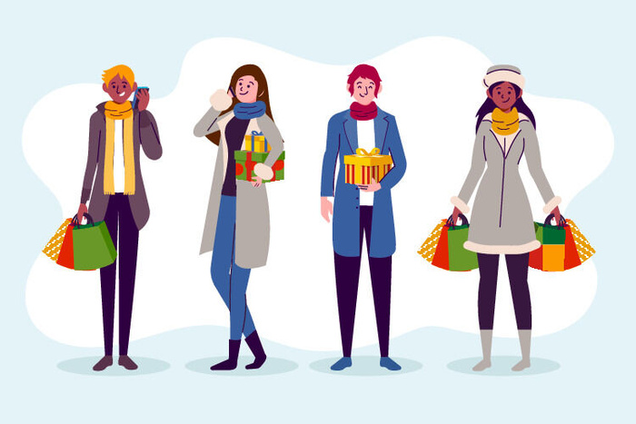 冬天服饰服装冬装穿冬装保暖冬季卡通人物男女装Ai矢量图片素材