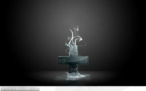 冒烟雾的十字创意图形图案　广告创意画面