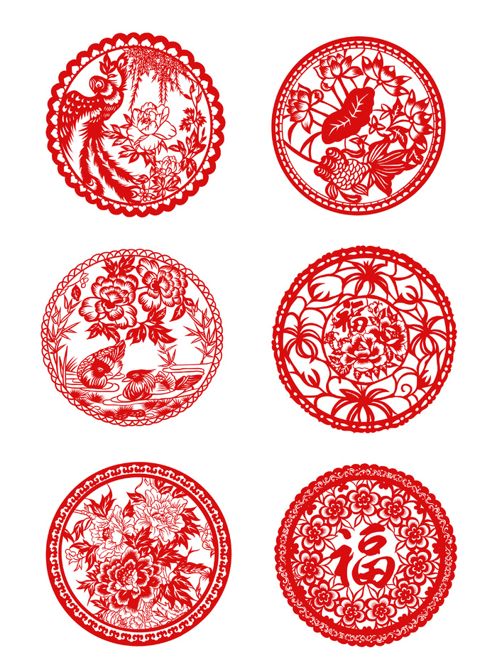 福字传统剪纸新年红色剪纸窗花透明免扣矢量元素
