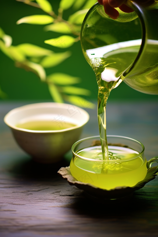 倒茶茶杯绿茶摄影图