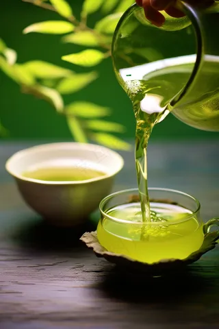 倒茶茶杯绿茶摄影图