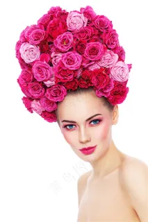 戴玫瑰花的化妆美女 戴玫瑰花的化妆美女