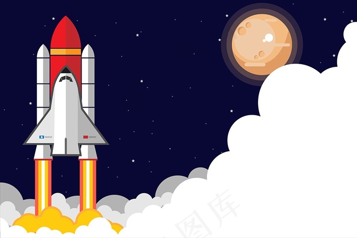 可爱卡通航天火箭发射宇宙星球太空星空背景