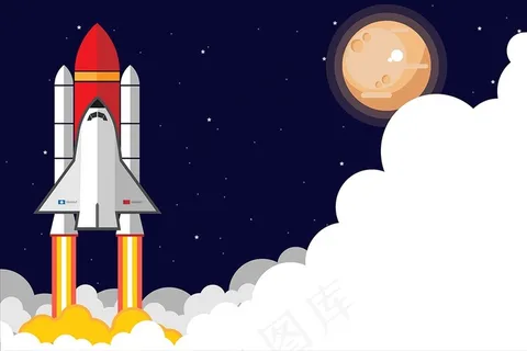 可爱卡通航天火箭发射宇宙星球太空星空背景