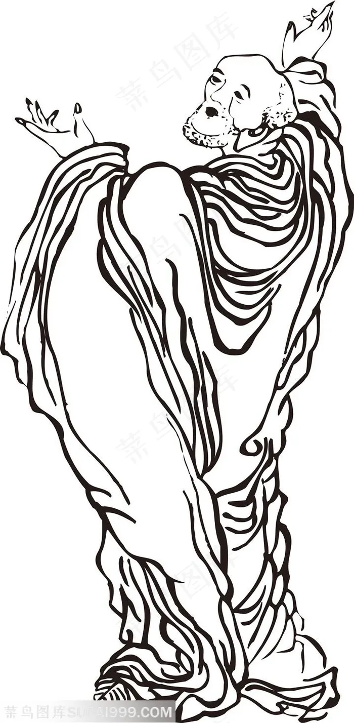 歌颂的和尚手绘线描108罗汉矢量PNG绘画图片