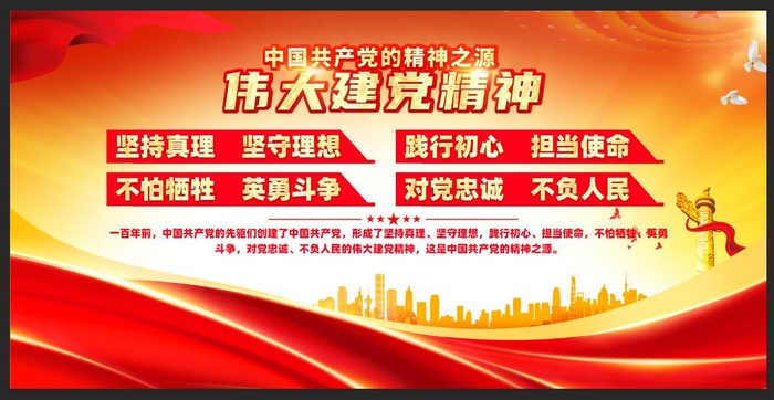 大建党精神党建展板psd模版下载