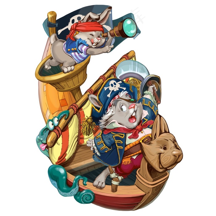 可爱的卡通海盗动物图片