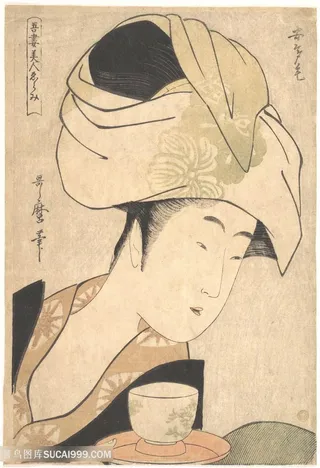 喜多川歌磨手绘日式美女艺术挂画