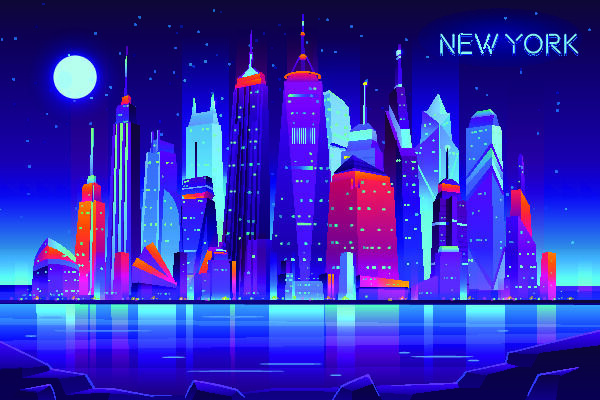 时尚潮流赛博朋克元宇宙虚拟城市夜景Banner海报背景AI矢量图素材eps,ai矢量模版下载