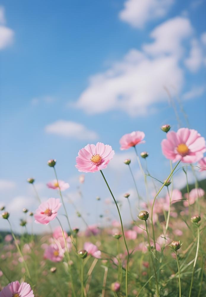 春夏蓝天白云花草绚丽摄影海报素材背景(3648x5248)