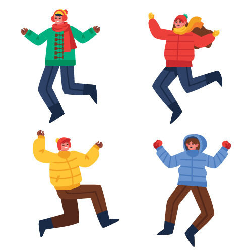 冬天服饰服装冬装穿冬装保暖冬季卡通人物男女装Ai矢量图片素材