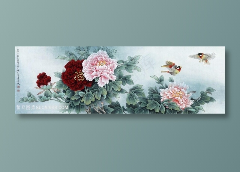 现代牡丹与鸟国画图片