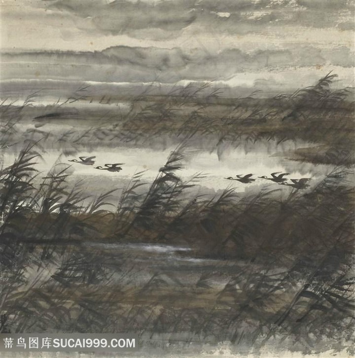 林风眠手绘丛林水墨风景画