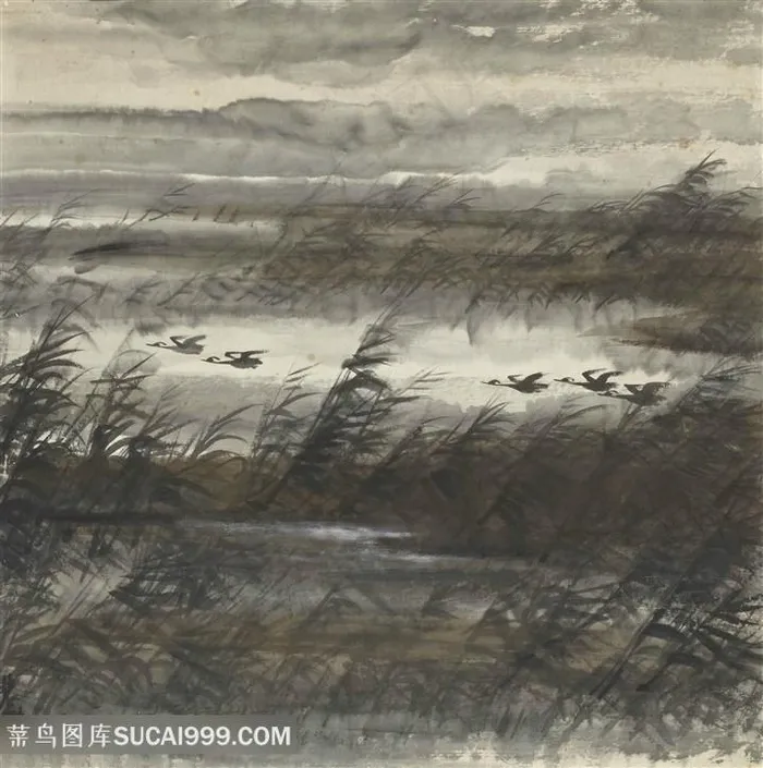 林风眠手绘丛林水墨风景画